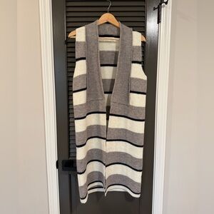 Anthropologie Pencey Long Stripe Open Vest